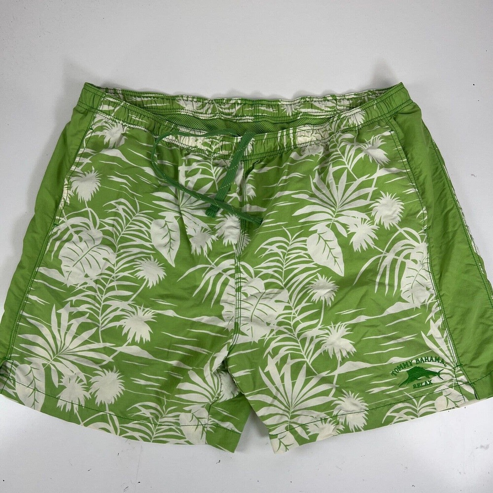 Tommy Bahama Relax Men's XXL Green White Floral Drawstring Swim Trunks Hawaiian